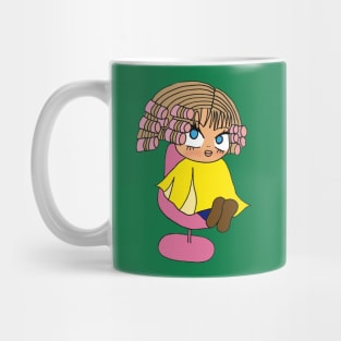 the little girl is at the beauty salon Mug